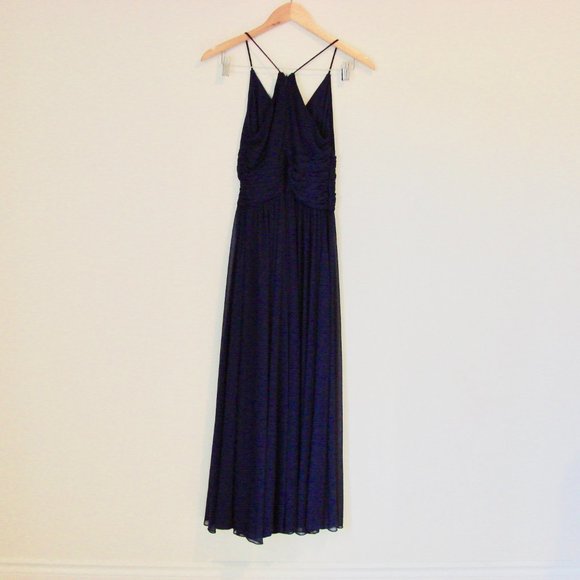 David's Bridal Bridesmaid Dress Marine Navy Blue Ruched Prom Wedding Size 0 Zero - Picture 11 of 16